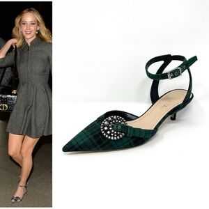 Christian Dior Gang Green Black Tartan Plaid Kitten Heels Pumps Mules Shoes 37 7